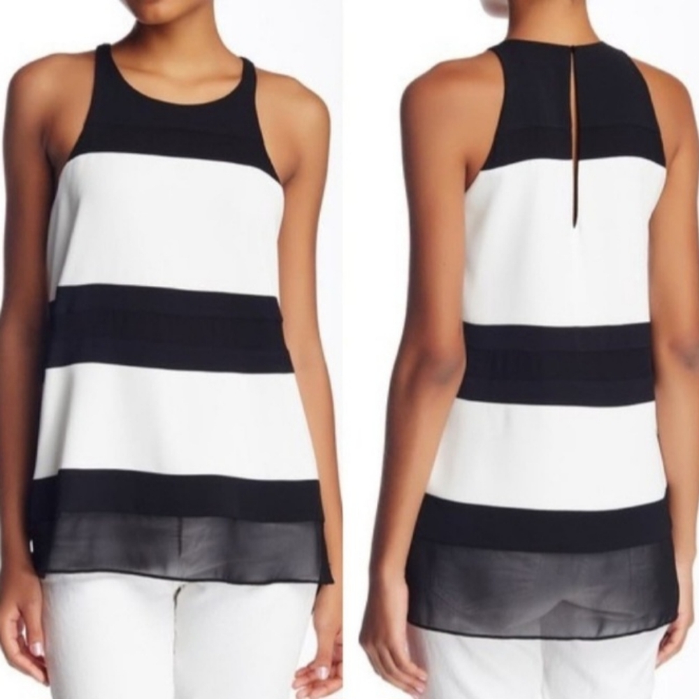 Parker Macha Black & White Silk Sleeveless Top XS Quiet Luxury Monochrome Career
